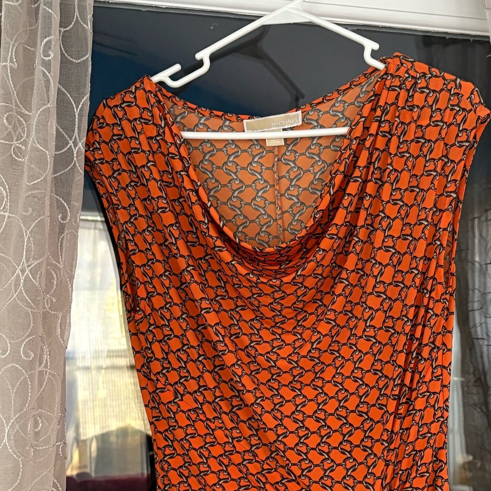 Michael Kors Orange and Black Midi Dress